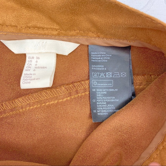 H & M Faux Suede Leather Mini Skirt Button Front Boho Size 6 - Picture 7 of 7
